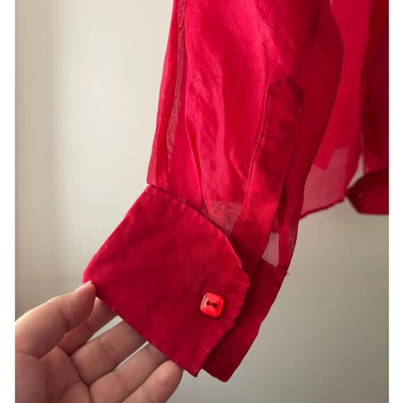 1990s Vintage Red Sheer Blouse - Picture 3 of 6